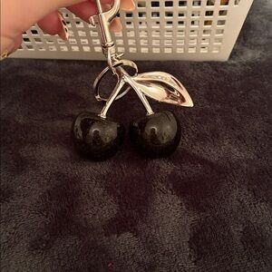 Silver cherry keychain